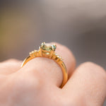 1.43ct Round Light Spring Green Montana Sapphire and Diamond Starry Night Low Profile Solitaire in 18k Yellow Gold