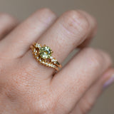 1.43ct Round Light Spring Green Montana Sapphire and Diamond Starry Night Low Profile Solitaire in 18k Yellow Gold