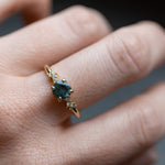 0.98ct Round Teal Blue Untreated Montana Sapphire and Diamond Starry Night Low Profile Solitaire in 14k Yellow Gold