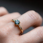 0.98ct Round Teal Blue Untreated Montana Sapphire and Diamond Starry Night Low Profile Solitaire in 14k Yellow Gold