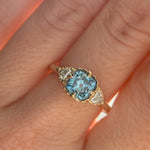 1.57ct Old Mine Cut Montana Sapphire and Diamond Antique Style Compass Set Low Profile Ring in 14k Yellow Gold