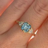 1.57ct Old Mine Cut Montana Sapphire and Diamond Antique Style Compass Set Low Profile Ring in 14k Yellow Gold