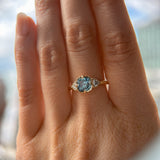 1.57ct Old Mine Cut Montana Sapphire and Diamond Antique Style Compass Set Low Profile Ring in 14k Yellow Gold