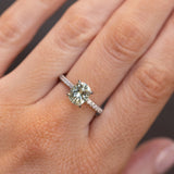 1.94ct Elongated Cushion Cut Light Green Montana Sapphire and French Set Diamond Solitaire in 14K White Gold