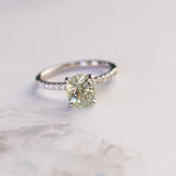 1.94ct Elongated Cushion Cut Light Green Montana Sapphire and French Set Diamond Solitaire in 14K White Gold