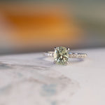 1.94ct Elongated Cushion Cut Light Green Montana Sapphire and French Set Diamond Solitaire in 14K White Gold