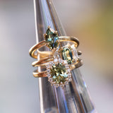 1.64ct Elongated Cushion Cut Green Montana Sapphire Antique-Style Diamond Halo Ring in 14k Green Gold