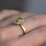 1.64ct Elongated Cushion Cut Green Montana Sapphire Antique-Style Diamond Halo Ring in 14k Green Gold