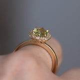 1.64ct Elongated Cushion Cut Green Montana Sapphire Antique-Style Diamond Halo Ring in 14k Green Gold