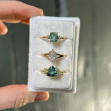 1.20ct Oval Brilliant Teal Montana Sapphire and Princess Cut Diamond Rapids Low Profile Ring in 14k Yellow Gold