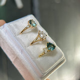 2.17ct Trillion Teal Blue Untreated Montana Sapphire and Antique Diamond Mountainscape Ring in 18k Yellow Gold