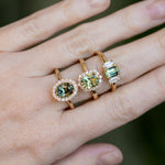 1.64ct Elongated Cushion Cut Green Montana Sapphire Antique-Style Diamond Halo Ring in 14k Green Gold