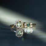 1.64ct Elongated Cushion Cut Green Montana Sapphire Antique-Style Diamond Halo Ring in 14k Green Gold