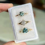 1.20ct Oval Brilliant Teal Montana Sapphire and Princess Cut Diamond Rapids Low Profile Ring in 14k Yellow Gold