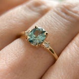 1.20ct Oval Brilliant Teal Montana Sapphire and Princess Cut Diamond Rapids Low Profile Ring in 14k Yellow Gold