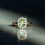 1.64ct Elongated Cushion Cut Green Montana Sapphire Antique-Style Diamond Halo Ring in 14k Green Gold