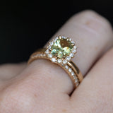 1.64ct Elongated Cushion Cut Green Montana Sapphire Antique-Style Diamond Halo Ring in 14k Green Gold