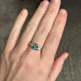 2.17ct Trillion Teal Blue Untreated Montana Sapphire and Antique Diamond Mountainscape Ring in 18k Yellow Gold