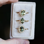 1.64ct Elongated Cushion Cut Green Montana Sapphire Antique-Style Diamond Halo Ring in 14k Green Gold