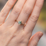 1.07ct Oval Medium Green Teal Montana Sapphire Evergreen Carved 4 Prong Solitaire in 14k Yellow Gold