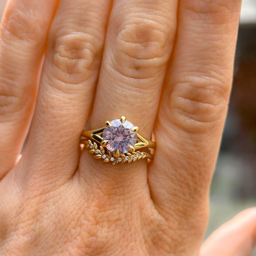 2.40ct Untreated Mauve Precision Cut Montana Sapphire Low Profile Six Prong Split Shank Solitaire in 18k Yellow Gold