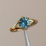 1.93ct Ocean Blue Teal Montana Sapphire Low Profile Six Prong Split Shank Solitaire in 18k Yellow Gold