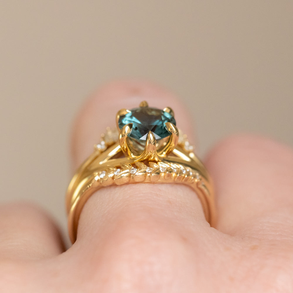 1.93ct Ocean Blue Teal Montana Sapphire Low Profile Six Prong Split Shank Solitaire in 18k Yellow Gold