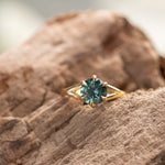 1.93ct Ocean Blue Teal Montana Sapphire Low Profile Six Prong Split Shank Solitaire in 18k Yellow Gold