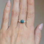 1.57ct Ocean Blue Round Montana Sapphire and Lab Diamond Three Stone Ring in Two Tone Gold