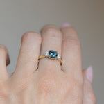 1.57ct Ocean Blue Round Montana Sapphire and Lab Diamond Three Stone Ring in Two Tone Gold