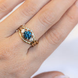 1.57ct Ocean Blue Round Montana Sapphire and Lab Diamond Three Stone Ring in Two Tone Gold