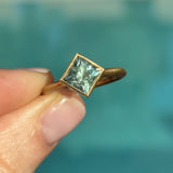 2.17ct Princess Cut Teal Montana Sapphire Contemporary Bezel Set Ring in 18k Yellow Gold