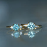 1.36ct Untreated Seafoam Round Montana Sapphire and Diamond Dainty Three Stone Ring in 18k Yellow Gold