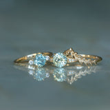 1.36ct Untreated Seafoam Round Montana Sapphire and Diamond Dainty Three Stone Ring in 18k Yellow Gold