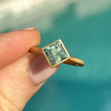 2.17ct Princess Cut Teal Montana Sapphire Contemporary Bezel Set Ring in 18k Yellow Gold