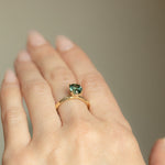 2.06ct Oval Precision Cut Teal Blue Green Oval Montana Sapphire Evergreen Carved 4 Prong Solitaire in 14k Yellow Gold