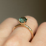 2.06ct Oval Precision Cut Teal Blue Green Oval Montana Sapphire Evergreen Carved 4 Prong Solitaire in 14k Yellow Gold