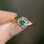 2.67ct Medium Teal Green Montana Sapphire Low Profile Six Prong Split Shank Solitaire in 14k Yellow Gold