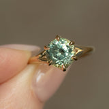 2.67ct Medium Teal Green Montana Sapphire Low Profile Six Prong Split Shank Solitaire in 14k Yellow Gold