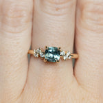 1.01ct Cushion Cut Medium Blue Green Montana Sapphire and Diamond Starry Night Low Profile Solitaire in 14k Yellow Gold