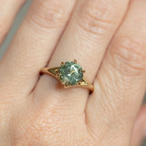 2.67ct Medium Teal Green Montana Sapphire Low Profile Six Prong Split Shank Solitaire in 14k Yellow Gold