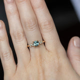 1.01ct Cushion Cut Medium Blue Green Montana Sapphire and Diamond Starry Night Low Profile Solitaire in 14k Yellow Gold