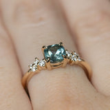 1.01ct Cushion Cut Medium Blue Green Montana Sapphire and Diamond Starry Night Low Profile Solitaire in 14k Yellow Gold