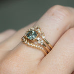 1.01ct Cushion Cut Medium Blue Green Montana Sapphire and Diamond Starry Night Low Profile Solitaire in 14k Yellow Gold