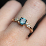 1.15ct Round Parti Teal Blue Green Montana Sapphire and Diamond Starry Night Low Profile Solitaire in 14k Yellow Gold