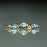 1.07ct Minty Seafoam Green Montana Sapphire and Diamond Dainty Three Stone Ring in 14k Yellow Gold