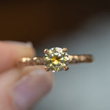 1.14ct Round Bicolor Montana Sapphire Evergreen Carved 4 Prong Solitaire in 14k Yellow Gold