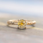 1.14ct Round Bicolor Montana Sapphire Evergreen Carved 4 Prong Solitaire in 14k Yellow Gold