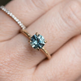 1.62ct Round Montana Sapphire Evergreen Carved Four Prong Solitaire in 14k Yellow Gold