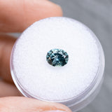 SET IN STOCK RING 1.36CT PRECISION CUT OVAL MONTANA SAPPHIRE, MEDIUM TEAL BLUE GREY, 7X5.4MM